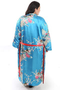 Dresses La Cera Blue Peacock Satin Robe