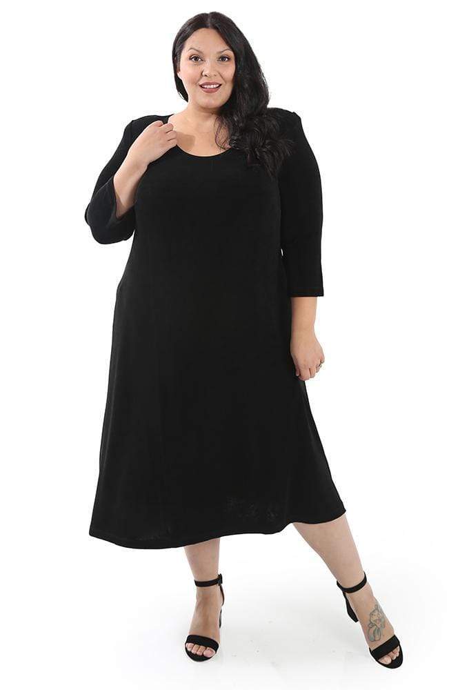 Vikki Vi Classic Black 3/4 Sleeve A-Line Dress 3X / Black Vikki Vi Classic Black 3/4 Sleeve A-Line Dress 3X / Black