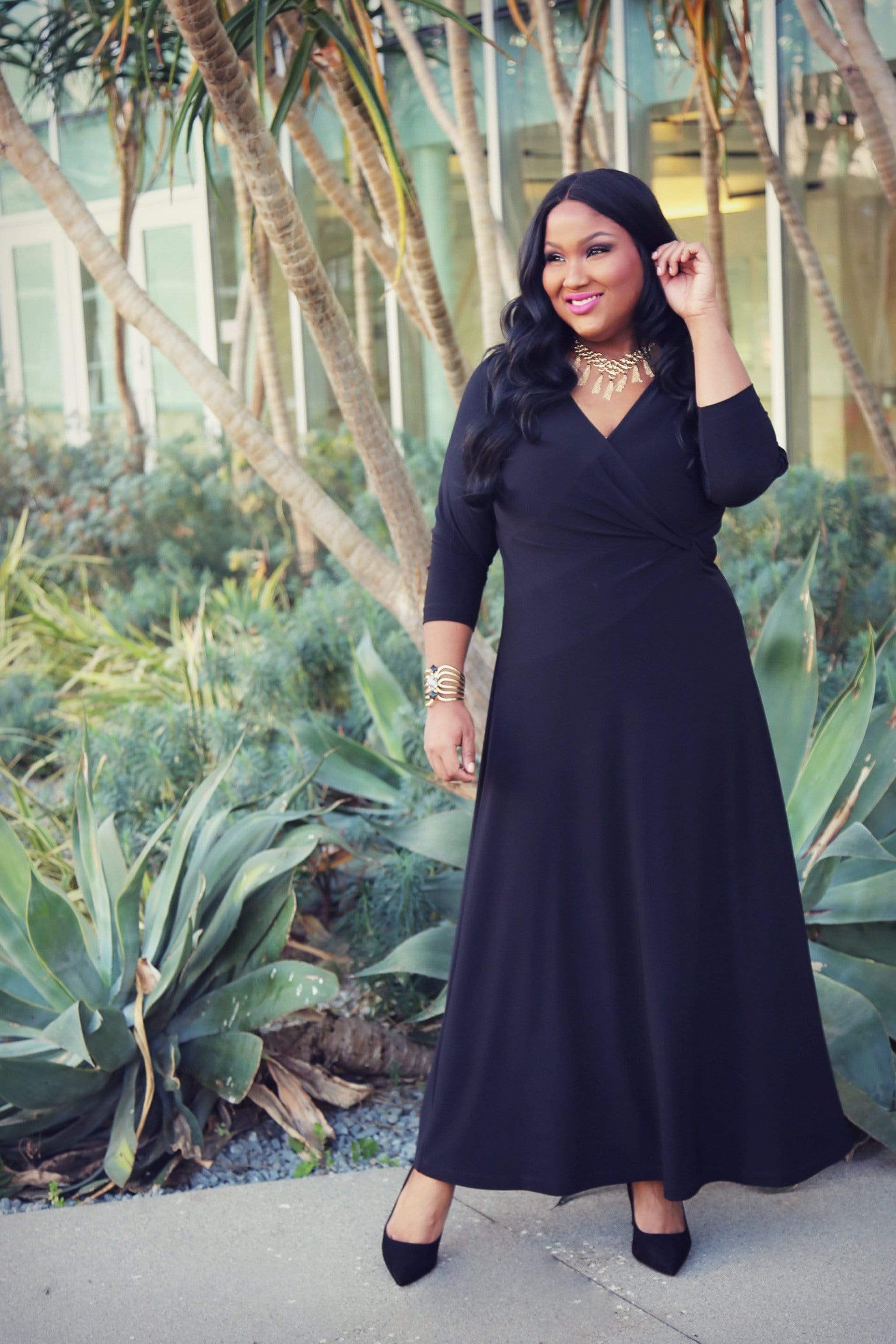 Vikki Vi Jersey Black Faux Wrap Maxi Dress 4X