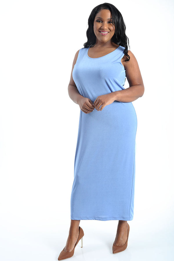 Vikki Vi Silky Classic Dusty Blue Maxi Tank Dress