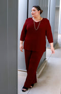 Vikki Vi Classic Garnet V-Neck 3/4 Sleeve Tunic