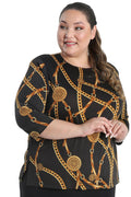 Vikki Vi Jersey Black Chain 3/4 Sleeve Top