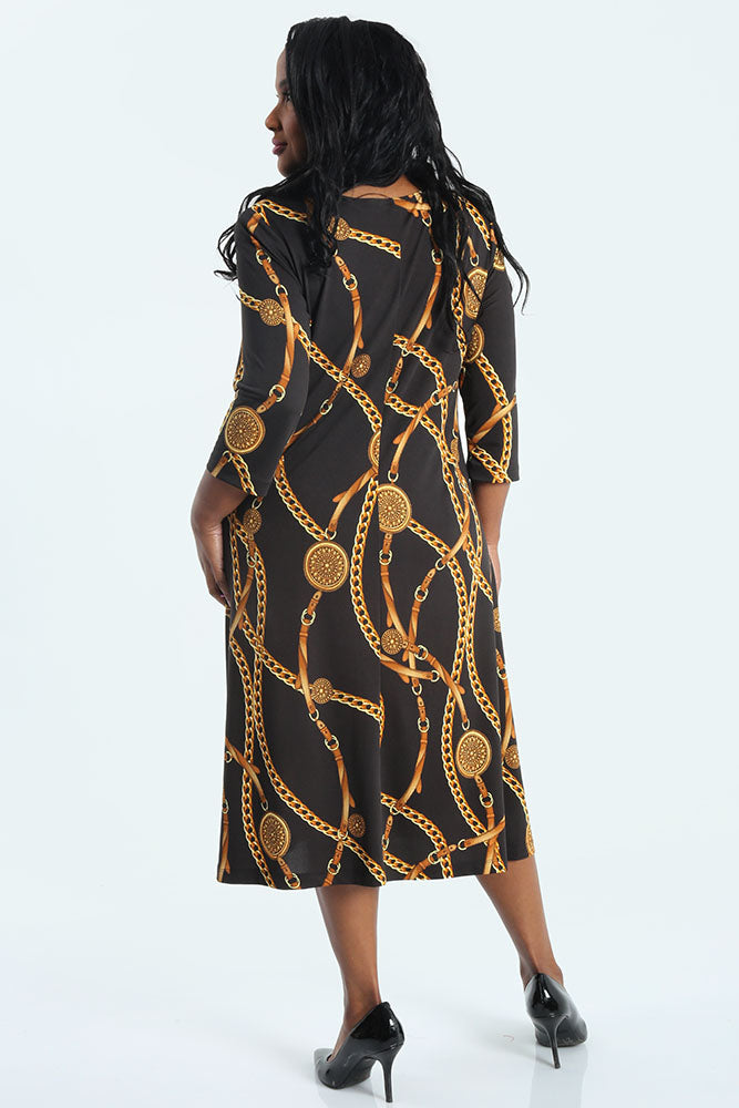 Dresses Vikki Vi Jersey Black Chain 3/4 Sleeve A-Line Dress