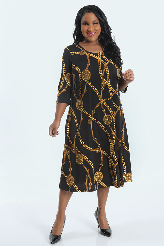 Dresses Vikki Vi Jersey Black Chain 3/4 Sleeve A-Line Dress