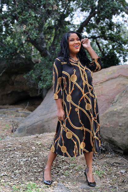 Dresses Vikki Vi Jersey Black Chain 3/4 Sleeve A-Line Dress