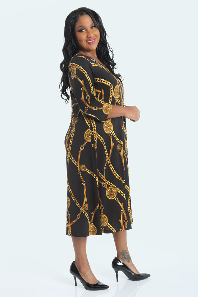 Dresses Vikki Vi Jersey Black Chain 3/4 Sleeve A-Line Dress