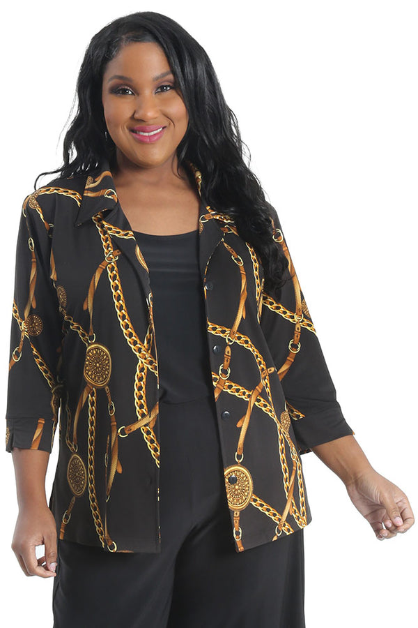 Vikki Vi Jersey Black Chain Notch Collar Jacket
