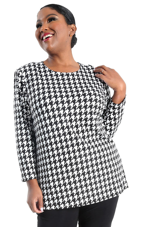Vikki Vi Brushed Jersey Houndstooth Long Sleeve Tunic