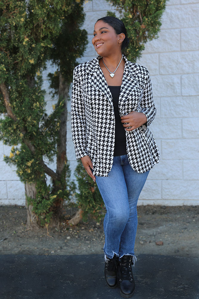 Vikki Vi Brushed Jersey Houndstooth Blazer | PlusbyDesign.com