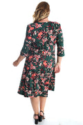 Vikki Vi Jersey Hunter Floral 3/4 Sleeve A-Line Dress
