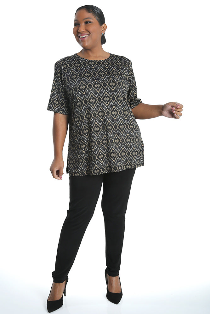 Tops Vikki Vi Jersey Gold Ikat Short Sleeve Tunic