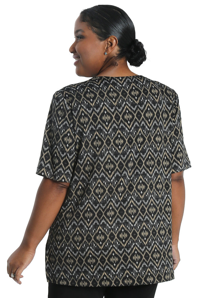 Tops Vikki Vi Jersey Gold Ikat Short Sleeve Tunic