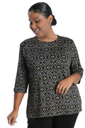 Vikki Vi Jersey Gold Ikat 3/4 Sleeve Top
