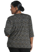 Vikki Vi Jersey Gold Ikat 3/4 Sleeve Top