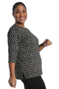 Vikki Vi Jersey Gold Ikat 3/4 Sleeve Top