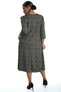 Vikki Vi Jersey Gold Ikat 3/4 Sleeve A-Line Dress