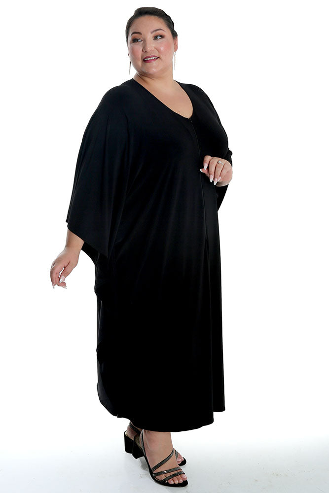 Vikki Vi Jersey Black Zip Front Caftan | PlusbyDesign.com