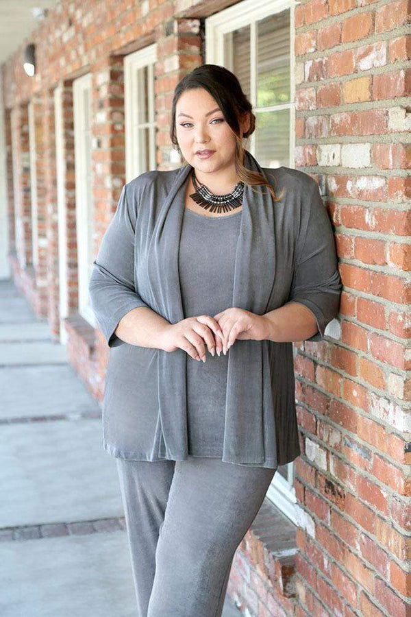 Jackets Vikki Vi Classic Cool Gray 3/4 Sleeve Kimono Jacket