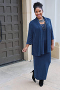 Jackets Vikki Vi Classic French Blue 3/4 Sleeve Kimono Jacket