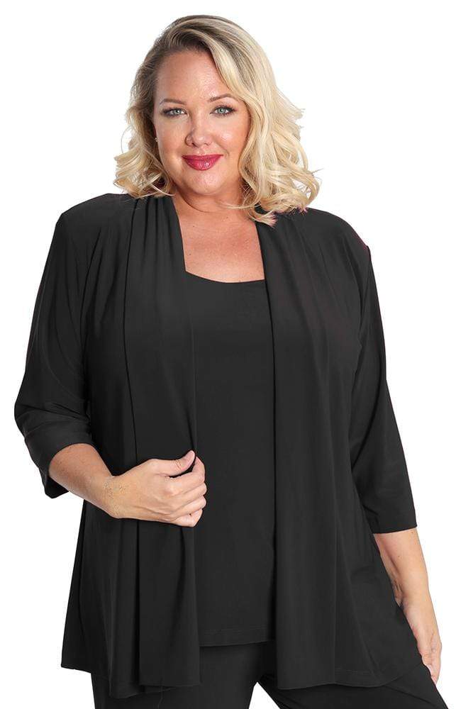 Jackets Vikki Vi Jersey Black 3/4 Sleeve Kimono Jacket