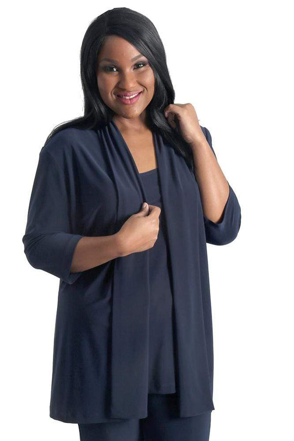 Jackets Vikki Vi Jersey Navy 3/4 Sleeve Kimono Jacket