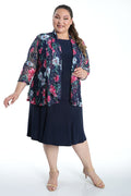Vikki Vi Navy and Pink Lace 3/4 Kimono Jacket