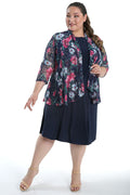 Vikki Vi Navy and Pink Lace 3/4 Kimono Jacket