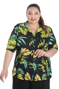 Vikki Vi Jersey Lime Palm Camp Shirt