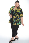 Vikki Vi Jersey Lime Palm Camp Shirt