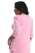 Vikki Vi Silky Classic Soft Pink V-Neck Short Sleeve Tunic