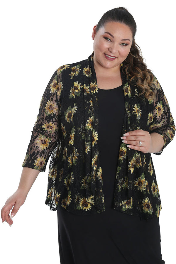 Vikki Vi Sunflower Lace 3/4 Kimono Jacket