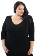 Tops Vikki Vi Classic Black Deep Scoop Neck Top