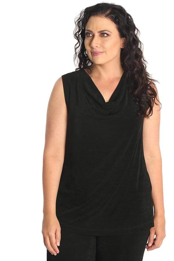 Tops Vikki Vi Classic Black Drape Neck Tank