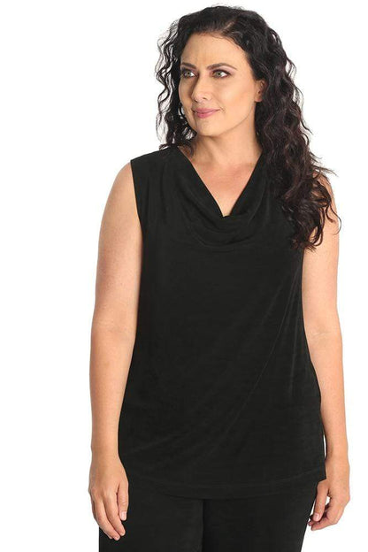 Tops Vikki Vi Classic Black Drape Neck Tank
