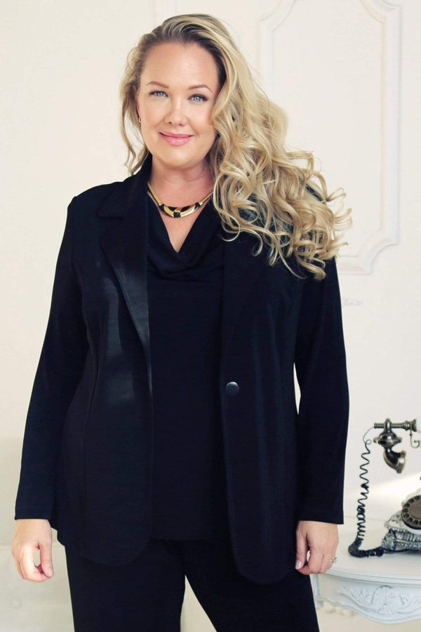 Tops Vikki Vi Classic Black Drape Neck Tank