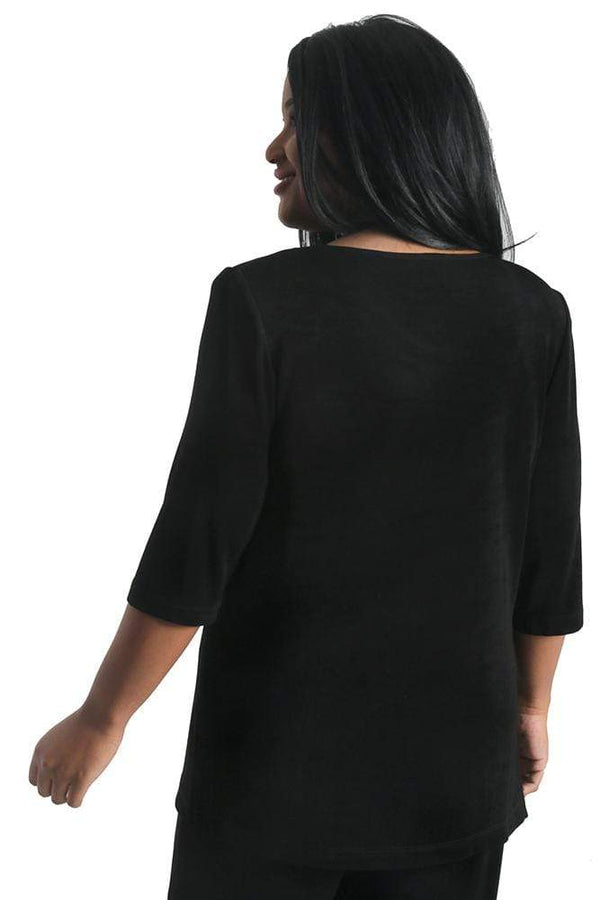 Tops Vikki Vi Classic Black V-Neck 3/4 Sleeve Tunic