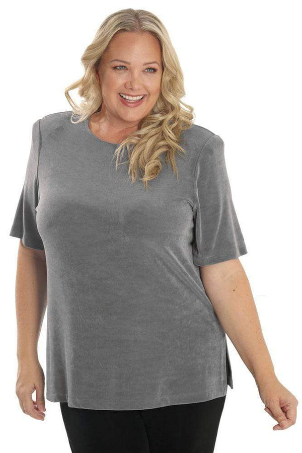 Tops Vikki Vi Classic Cool Gray Short Sleeve Tunic