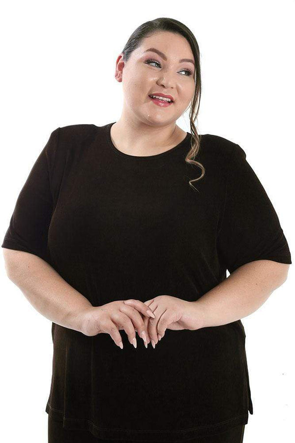 Tops Vikki Vi Classic Dark Chocolate Short Sleeve Tunic