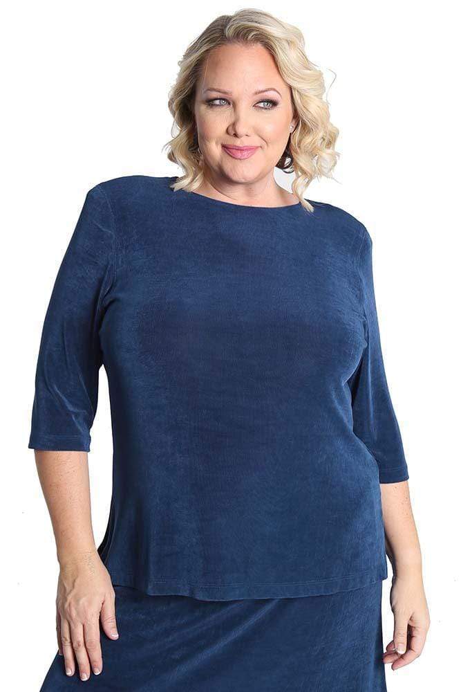Plusby Vikki Vi Classic French Blue 3/4 Sleeve Top – PlusbyDesign.com
