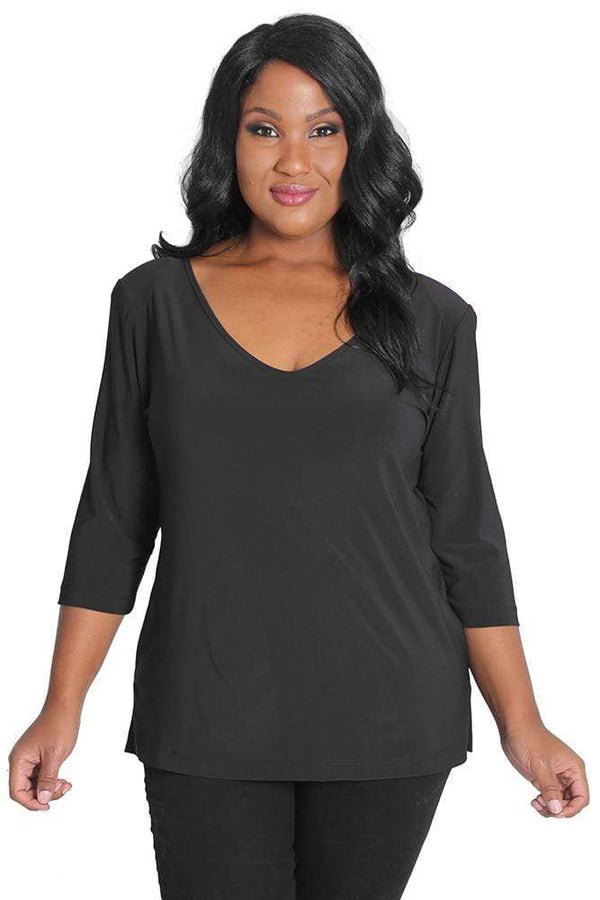 Tops Vikki Vi Jersey Black Deep Scoop Neck Top