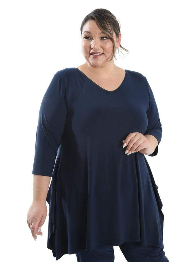 Tops Vikki Vi Jersey Navy Handkerchief Tunic