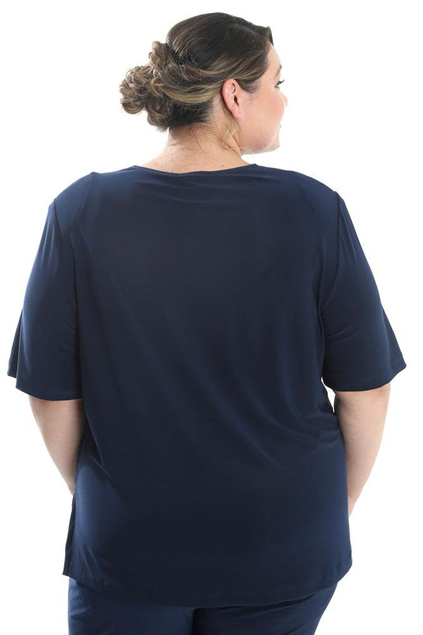 Tops Vikki Vi Jersey Navy Short Sleeve Tunic