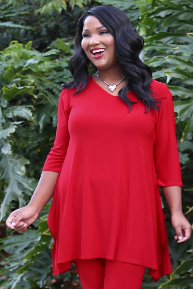 Tops Vikki Vi Jersey Red Handkerchief Tunic