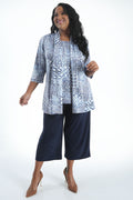 Vikki Vi Jersey Navy Tribal 3/4 Sleeve Kimono Jacket