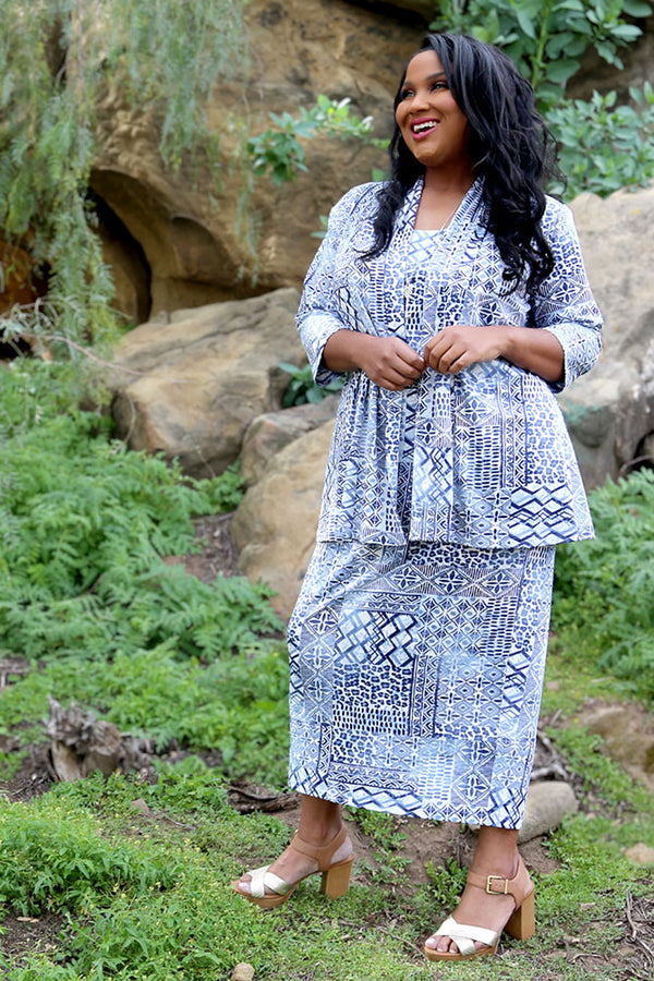 Vikki Vi Jersey Navy Tribal 3/4 Sleeve Kimono Jacket