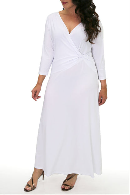 Dresses Vikki Vi Jersey White 3/4 Sleeve Faux Wrap Maxi Dress