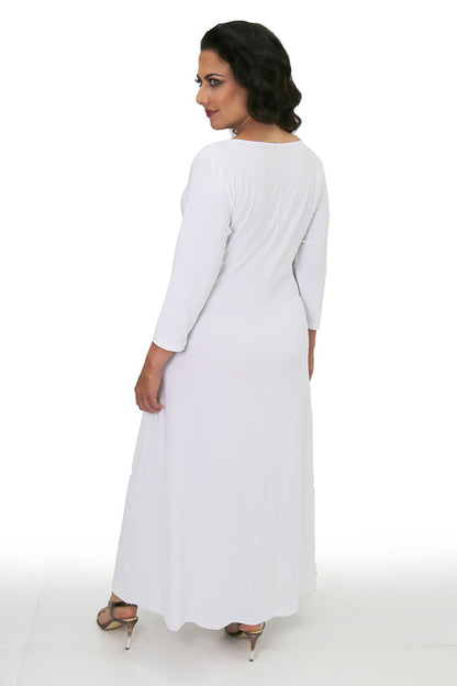 Dresses Vikki Vi Jersey White 3/4 Sleeve Faux Wrap Maxi Dress