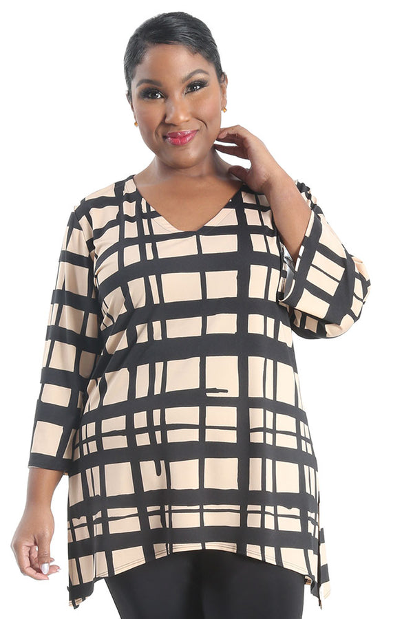 Vikki Vi Jersey Window Pane Shark Bite Tunic
